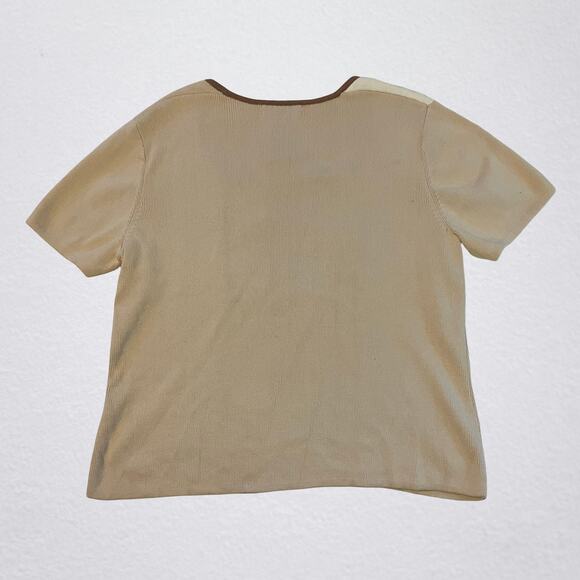 Brown patchwork ribbed knit tshirt, earth tones preppy indie retro bohemian - Picture 3 of 5